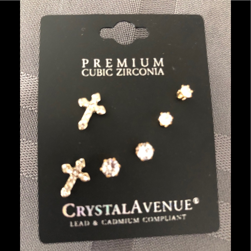 Cross ear studs with rhinestones NWT